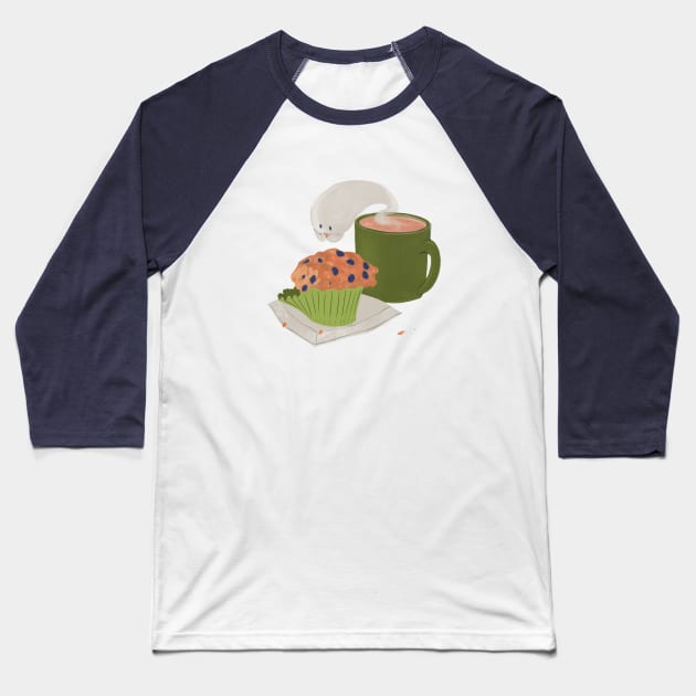 Ghost and Muffins Baseball T-Shirt by SarahWrightArt